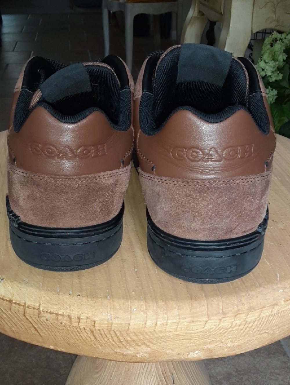 Coach Men's Clip Court Leather Suede Low Top Sneakers Saddle Brown Black 8.5D - Picture 3 of 13